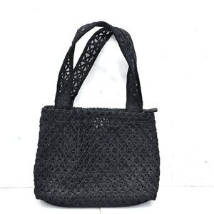 Vintage 90s Y2K Liz Claiborne Black Straw Mini Hand Bag